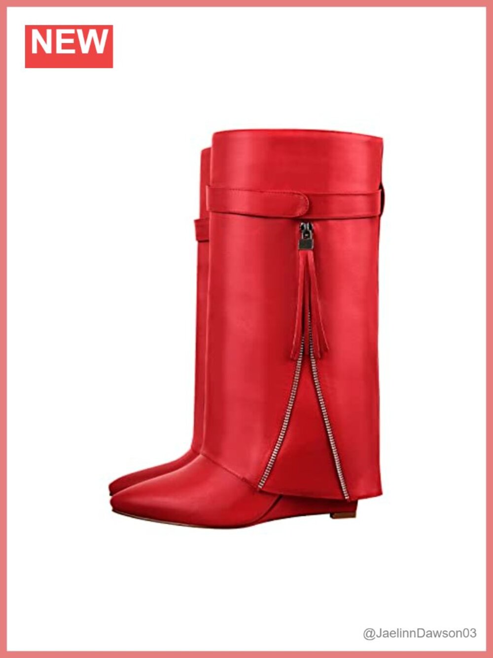 Women's Knee High Fold Over Wedge Heel Long Shark Boots Pull On Chunky Block